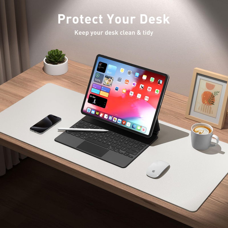 Aothia Leather Desk Pad Protector, Mouse Pad, Office Desk Mat, Non-Slip PU Leather Desk Blotter, Laptop Desk Pad, Waterproof Desk Writing Pad for Office and Home (Off-White,31.5" x 15.7") - Image 3
